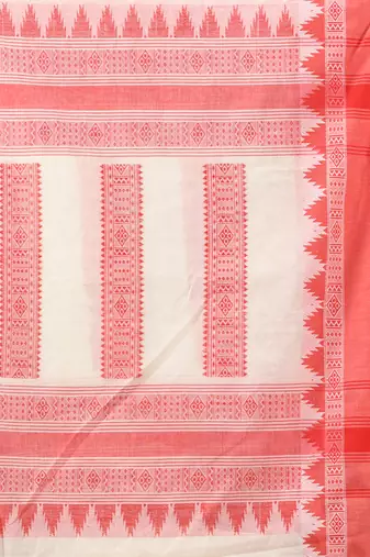 Off white cotton handwoven saree with texture designs