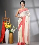 Off white cotton handwoven saree with texture designs