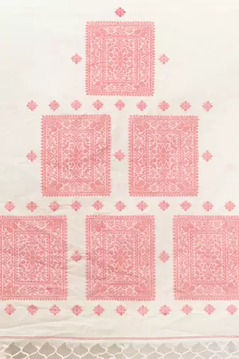 Off white cotton handwoven saree with texture designs