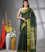 Bottle green cotton blend saree with texture designs