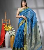 Sky blue cotton blend saree with texture designs