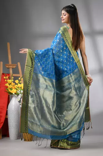 Sky blue cotton blend saree with texture designs