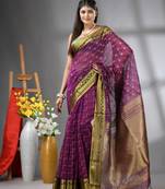 Purple cotton blend saree with texture designs