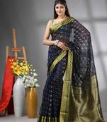 Navy blue cotton blend saree with texture designs