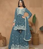 Teal Faux Georgette Sharara Suit 