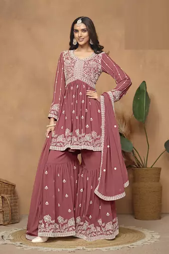 Pink Faux Georgette Sharara Suit 
