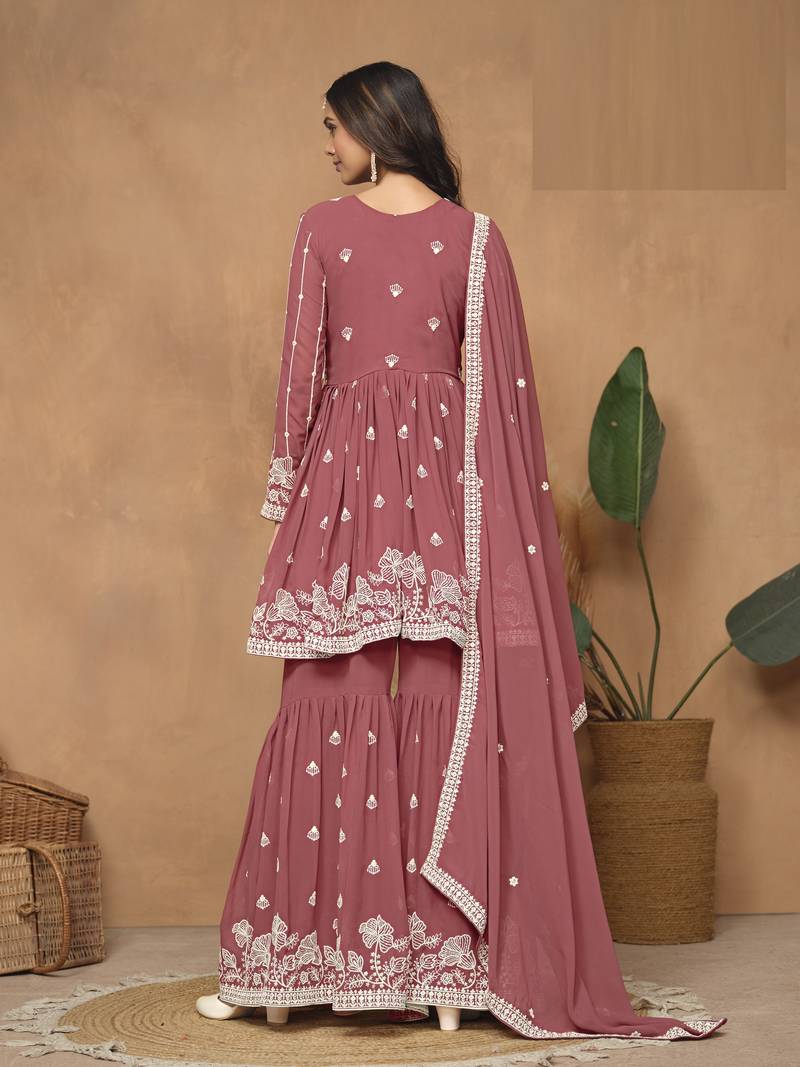 Pink Faux Georgette Sharara Suit 