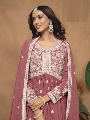 Pink embroidered Faux Georgette Sharara Suit  4