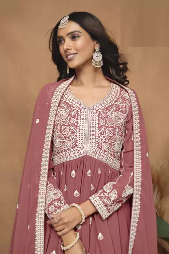 Pink embroidered Faux Georgette Sharara Suit 