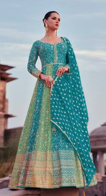 Sky blue heavy embroidered faux georgette Semi stitched anarkali suit 1