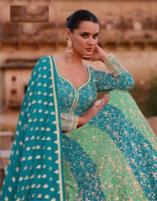 Sky blue heavy embroidered faux georgette Semi stitched anarkali suit 2