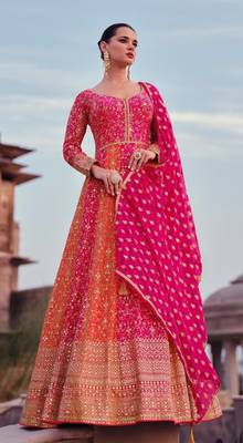 Pink heavy embroidered faux georgette Semi stitched anarkali suit 1
