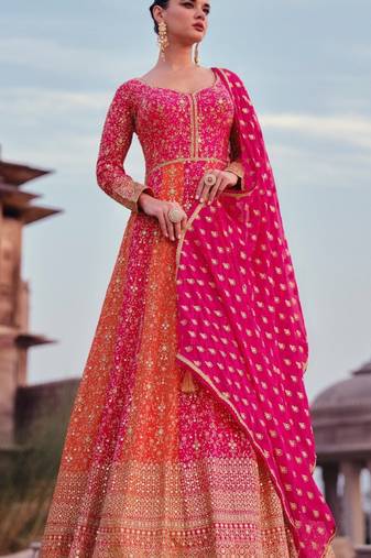 Pink heavy embroidered faux georgette stitched anarkali suit