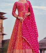 Pink heavy embroidered faux georgette stitched anarkali suit