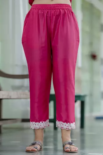 Vredevogel women's embroidered silk blend calf length straight kurta trouser with dupatta set
