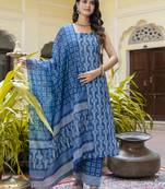 Vredevogel women cotton blend kurta pant dupatta set