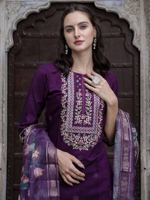 Vredevogel  women   s viscose roman silk embroidery straight kurta pant with dupatta set 3