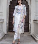 Vredevogel  women   s viscose roman silk embroidery straight kurta pant with dupatta set