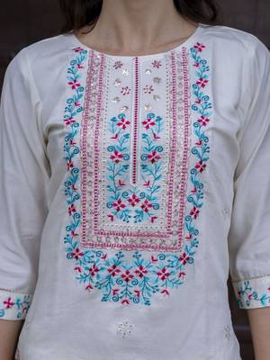 Vredevogel  women   s viscose roman silk embroidery straight kurta pant with dupatta set 3