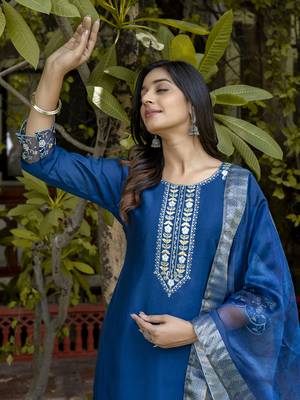 Vredevogel  women   s viscose roman silk embroidery straight kurta pant with dupatta set 3