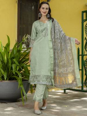 Vredevogel women's embroidered silk blend calf length straight kurta trouser with dupatta set 1