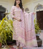 Vredevogel women cotton blend kurta pant dupatta set