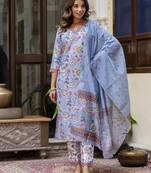 Vredevogel women cotton blend kurta pant dupatta set