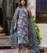 Vredevogel women cotton blend kurta pant dupatta set