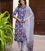 Vredevogel women cotton blend kurta pant dupatta set