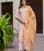 Vredevogel women cotton blend kurta pant dupatta set