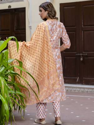 Vredevogel women cotton blend kurta pant dupatta set 2