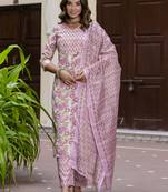 Vredevogel women cotton blend kurta pant dupatta set