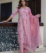 Vredevogel women cotton blend kurta pant dupatta set