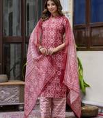 Vredevogel women cotton blend kurta pant dupatta set