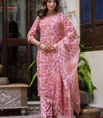 Vredevogel women cotton blend kurta pant dupatta set