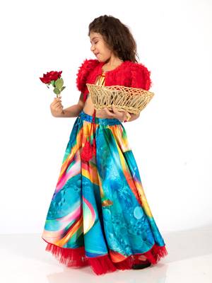 Elaisha girls bolero jacket with an inner & a vibrant skirt set - red & multicolour 1