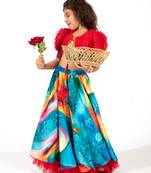 Elaisha girls bolero jacket with an inner & a vibrant skirt set - red & multicolour