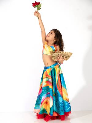Elaisha girls bolero jacket with an inner & a vibrant skirt set - red & multicolour 3