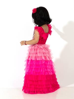 Elaisha girls crop top with butterfly motif & gradient tiered net skirt set - pink & baby pink 4