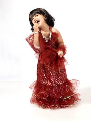 girls foil printed top layered lehenga set - maroon 3