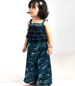 Elaisha girls spaghetti-strap ruffled & shimmering unicorn printed jumpsuit - navy blue