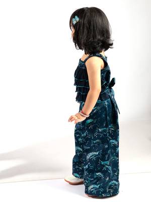 Elaisha girls spaghetti-strap ruffled & shimmering unicorn printed jumpsuit - navy blue 4