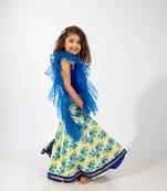 Elaisha girls ruffled spaghetti-strap top &  floral printed skirt set - blue & off white