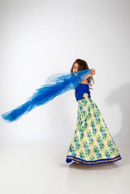 Elaisha girls ruffled spaghetti-strap top &  floral printed skirt set - blue & off white 2