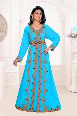 Cyan color full sleeves Handmade Moroccan Kaftan 1