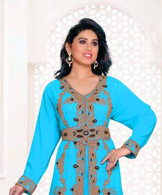 Cyan color full sleeves Handmade Moroccan Kaftan 2