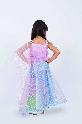 Elaisha girls sequin top with draped dupatta & printed net skirt set - mauve 3