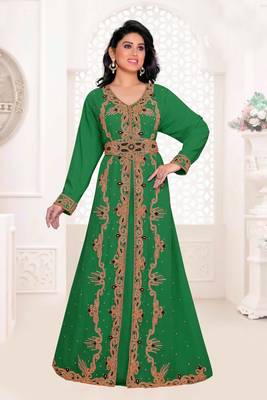 Dark Green color full sleeves Handmade Moroccan Kaftan 1