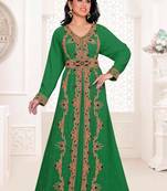 Dark Green color luxurious full sleeves Handmade Moroccan Kaftan.