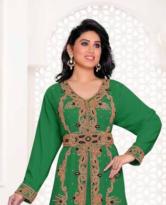 Dark Green color full sleeves Handmade Moroccan Kaftan 2